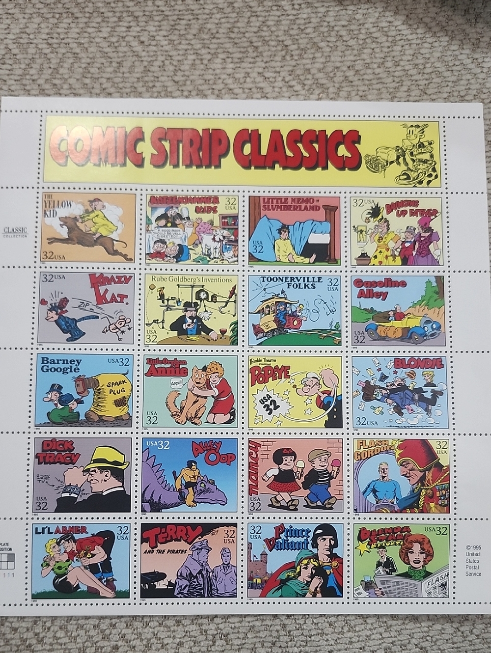 Comic Strip Classics Stamps sheet 32 c USA set of 20 1995
